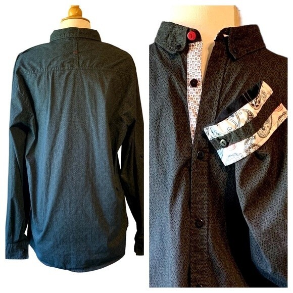 Tranquility Mayhem Mens Black Paisley Button Down Statement Cuff Shirt - XL - Picture 5 of 10